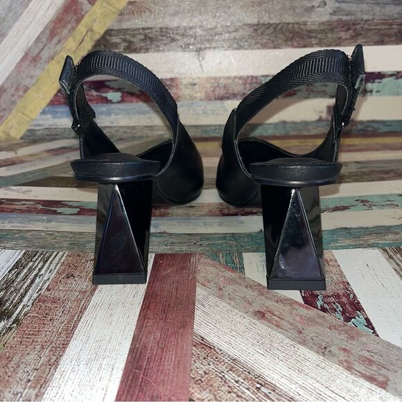 Jady Rose Leather Slingback Prism Mirror Heels NEW Designer Black Retro SZ 8 - Picture 8 of 10